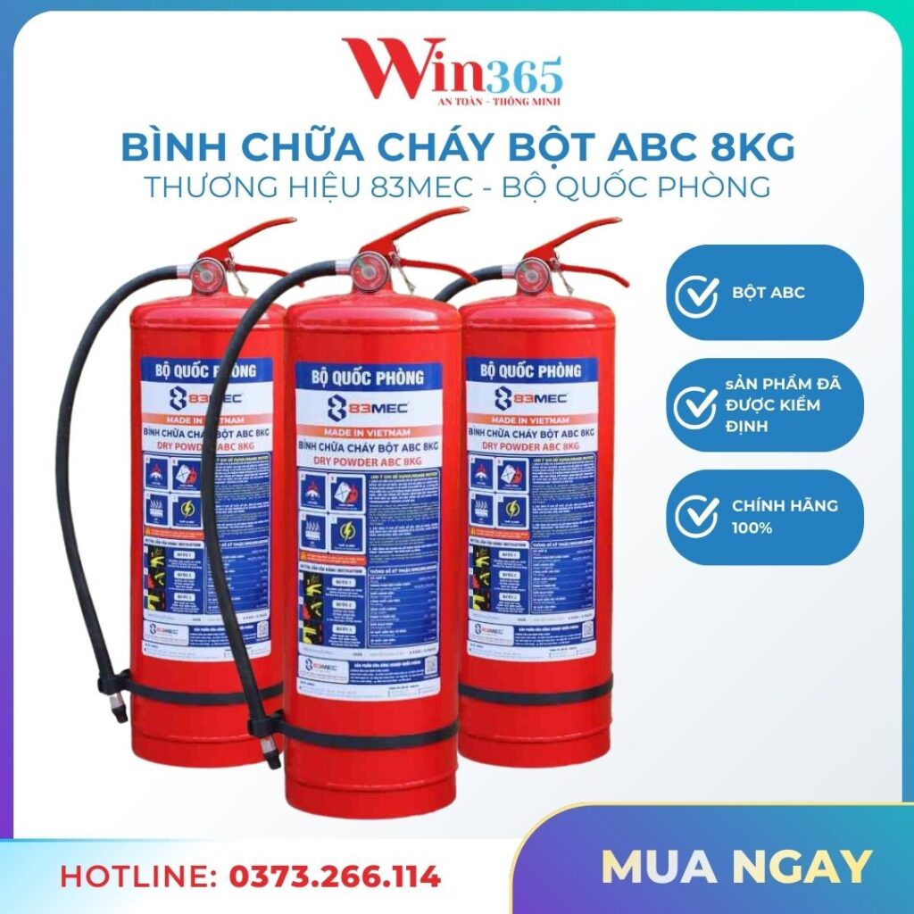 Bình chữa cháy bột ABC 8kg 83MEC Bộ Quốc phòng Chính Hãng