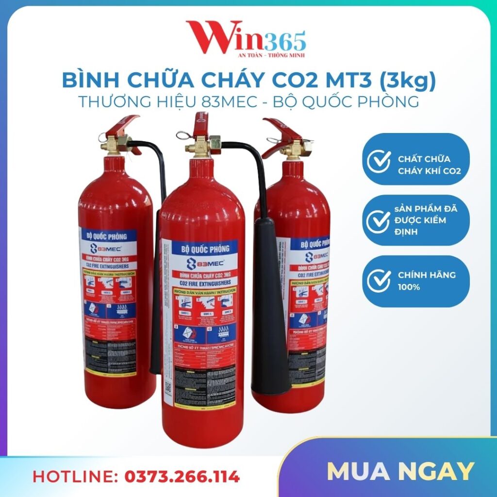 Bình chữa cháy CO2 3kg 83MEC MT3 Bộ Quốc Phòng chính hãng