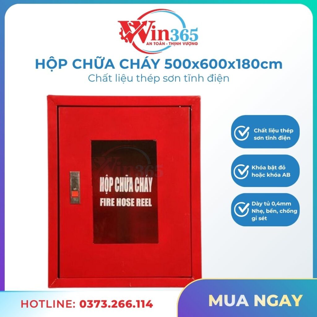 Hộp chữa cháy 500x600x180mm chất liệu thép sơn tĩnh điện