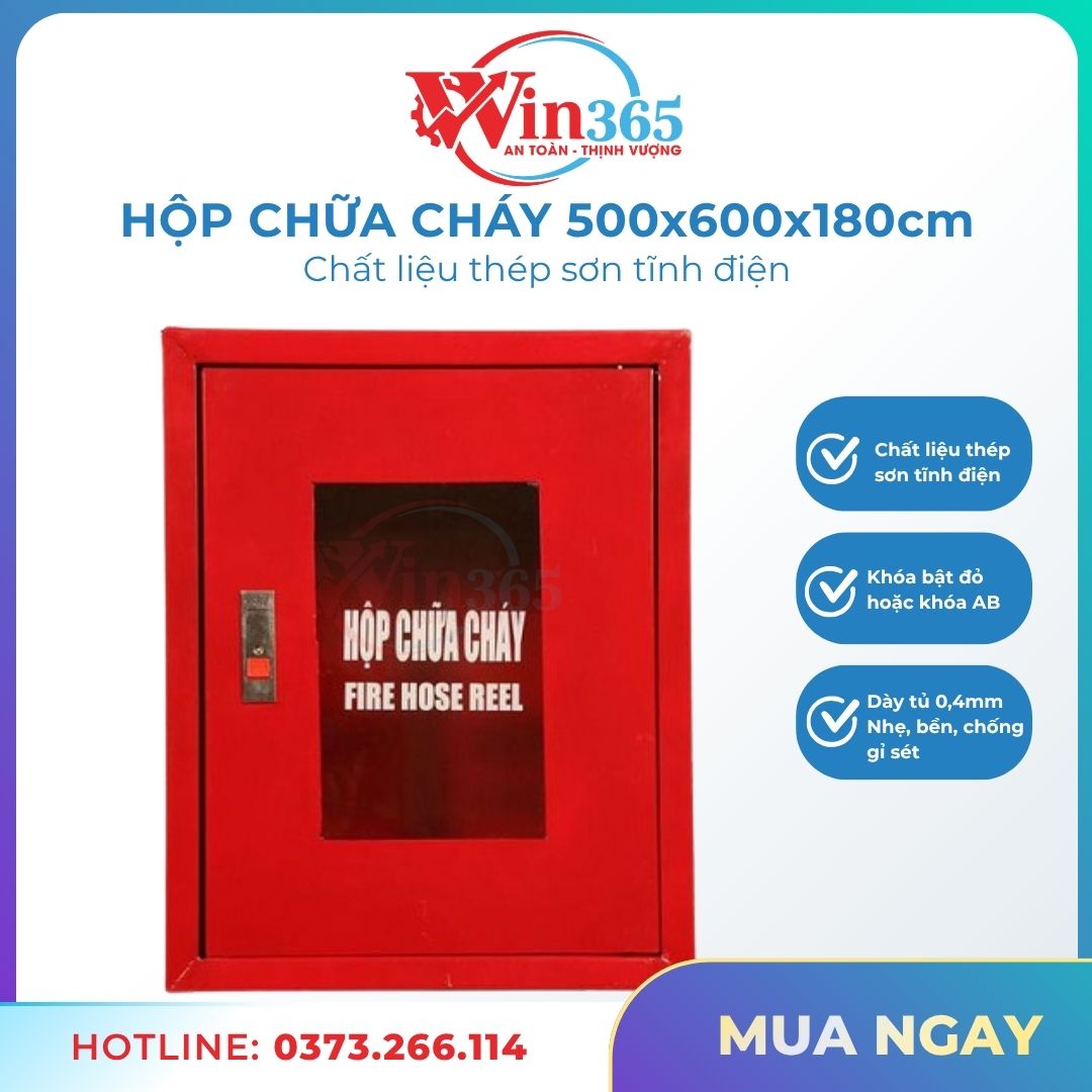 Hộp chữa cháy 500x600x180mm chất liệu thép sơn tĩnh điện