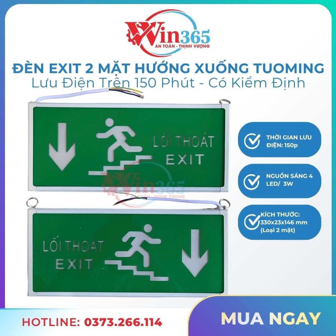 Đèn exit 2 mặt hướng xuống Tuoming