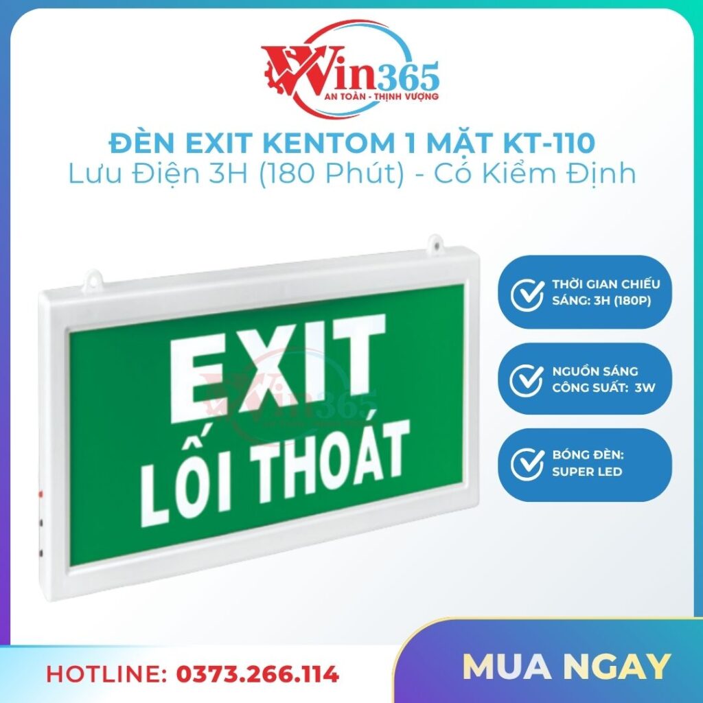 Đèn exit Kentom KT110 (hay còn gọi là đèn exit Kentom 1 mặt KT110) nổi lên như một giải pháp chiếu sáng khẩn cấp tin cậy, bền bỉ và tiết kiệm năng lượng