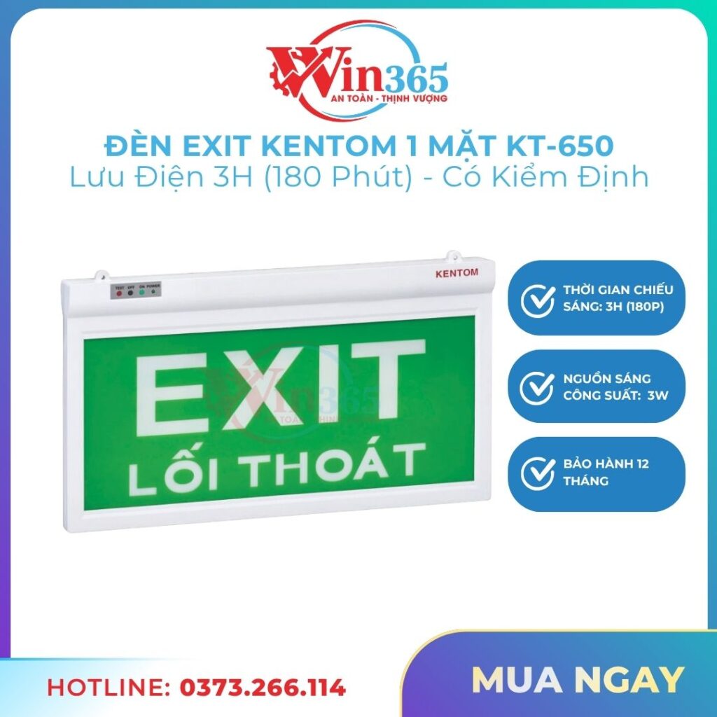 Đèn exit Kentom 1 mặt KT650 mẫu mới 2026