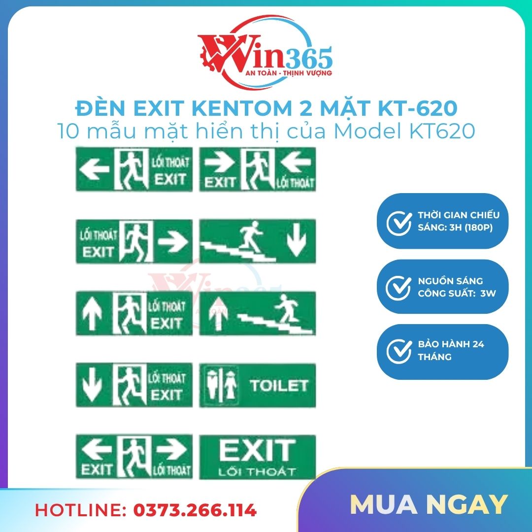 Các loại hiển thị của Hộp đèn exit Kentom 2 mặt KT620
