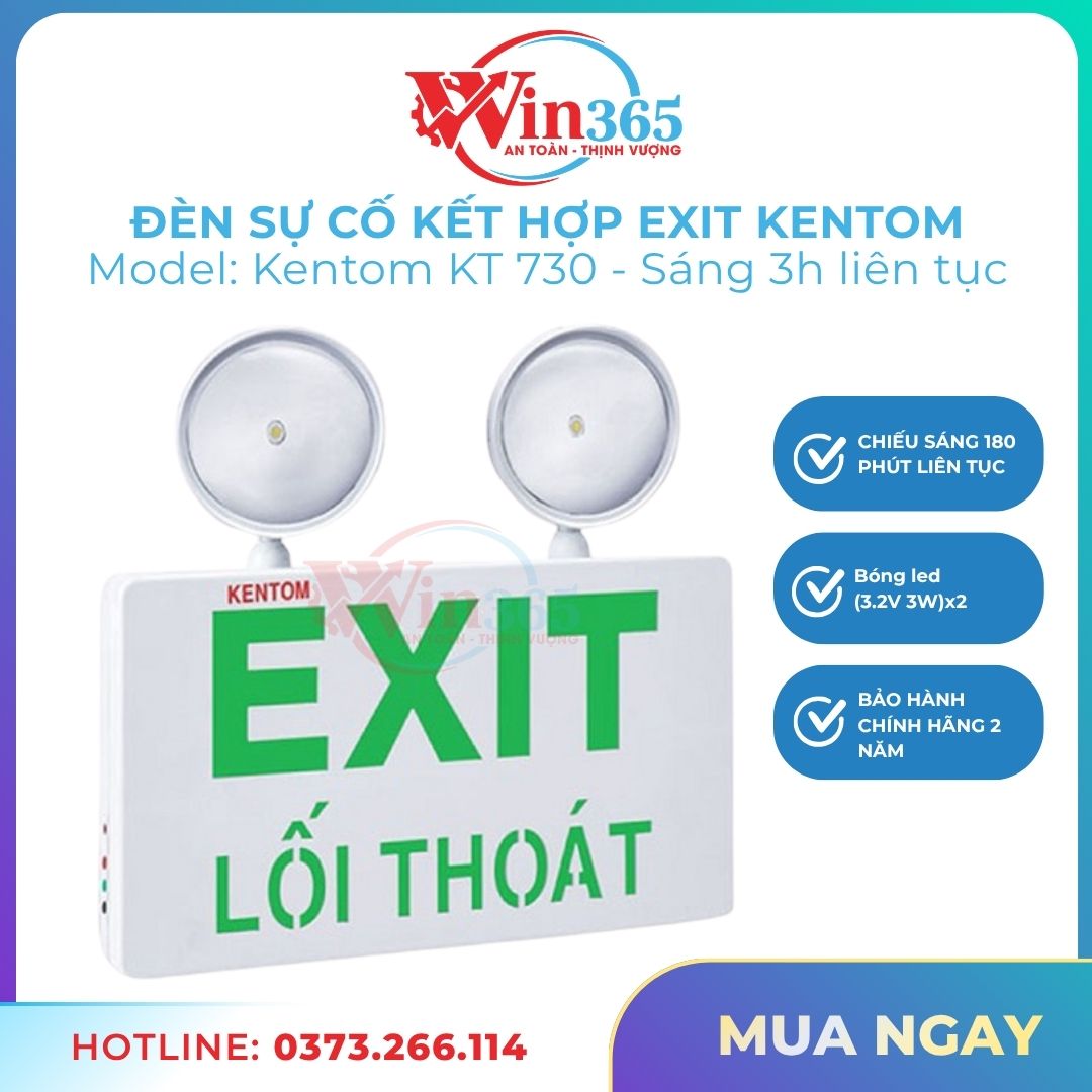 Đèn Sự Cố Kết Hợp Exit Kentom KT730 | Chiếu Sáng 180p Liên Tục - Ảnh 2
