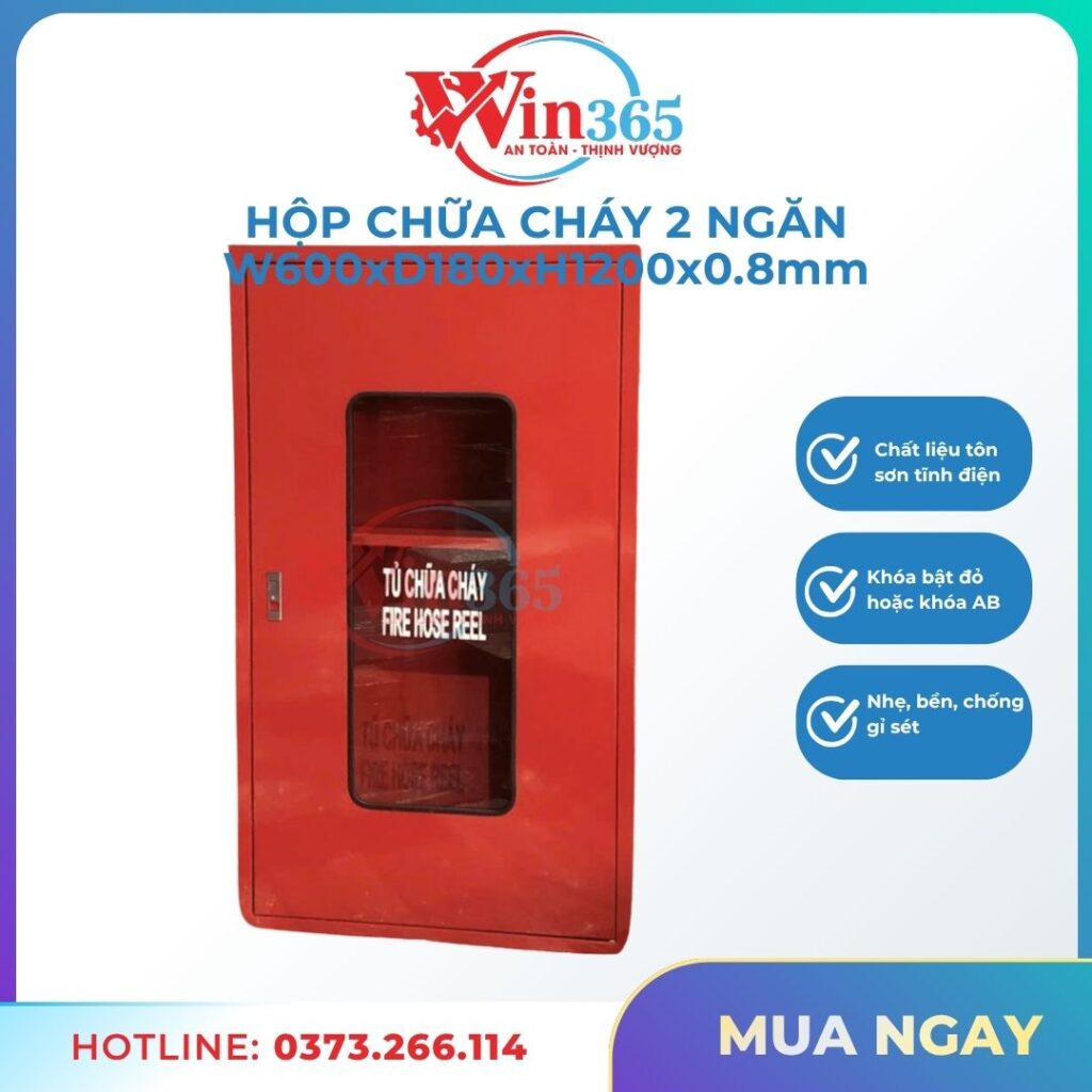Hộp chữa cháy 2 ngăn 600x180x1200 thép mạ kẽm sơn tĩnh điện