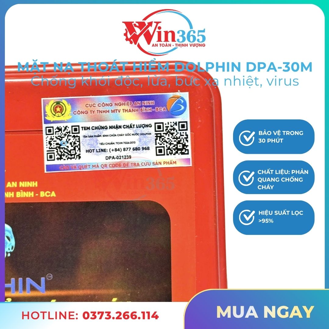 Mặt nạ thoát hiểm Dolphin DPA-30M được sản xuất bởi Cục Công Nghiệp An Ninh - Công ty TNHH MTV Thanh Bình - BCA