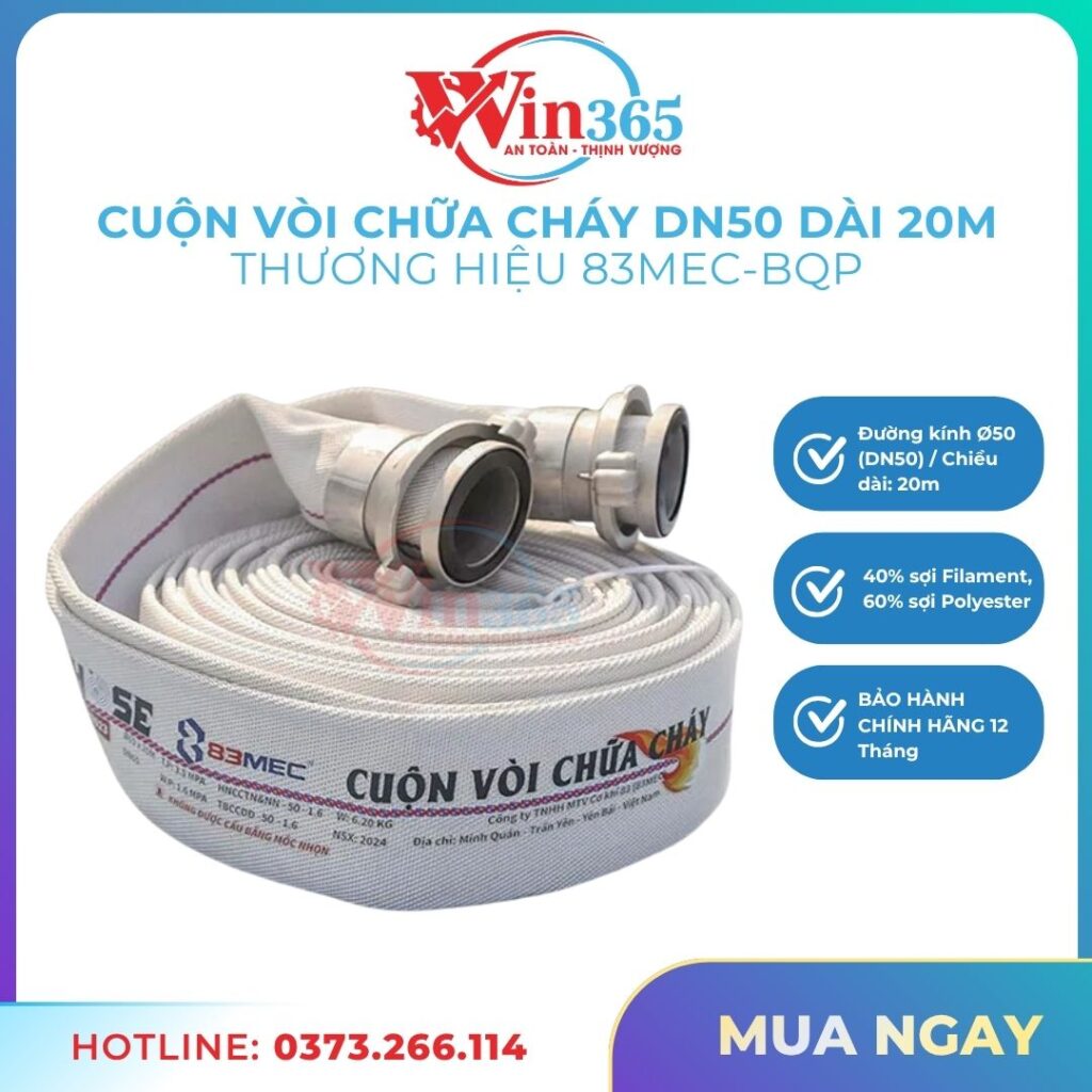 Cuộn vòi chữa cháy DN50 dà 20m 83MEC-Bộ Quốc Phòng