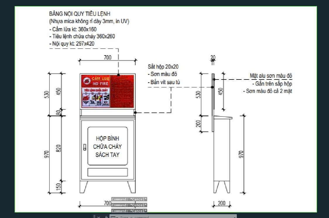 Thông số kĩ thuật Tủ pccc có khung nội quy tiêu lệnh