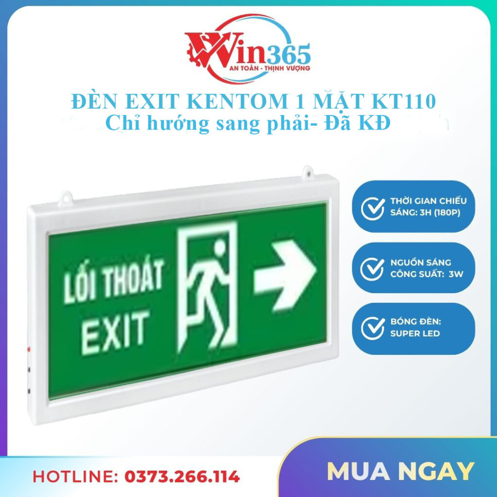 Đèn exit Kentom KT110 hướng sang phải