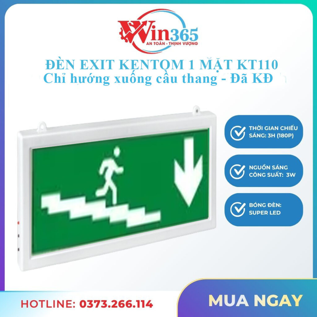 đèn exit kentom KT110 hướng xuống cầu thang