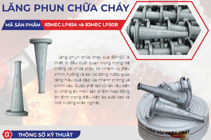 Thông số kĩ thuật lăng chữa cháy d50 và D65 83MEC/BQP